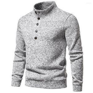 Männer Pullover Männer Herbst Winter Einfarbig Pullover Rollkragen Knöpfe Halb Offen Langarm Stricken Leichte Bottoming Shirt