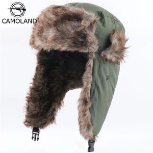 Traper Hats Camoland termiczny Faux Fur Winter Bomber Hats Mężczyźni Kobiety WITRPOOF EARFLAP HAT Rosyjska czapki Ushanka Trapper Traper Traper Cap 231219