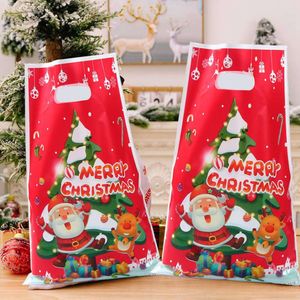 Uppgradera 10st Cartoon Santa Claus Loot Påsar med handtag God julplastpåse julklappspås förpackning kakor godis väskor