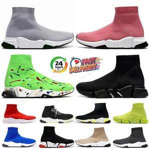 Graffiti Socks Buty Projektant Speedtrainer Mens Womens Runner Runner Sneakers All Black Red Chestnut Vintage Beige Nude Slip on Speed ​​Trainer Cloud Białe buty z przezroczyste dno