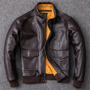 Мужская куртка из искусственного меха из натуральной кожи, куртка военного пилота Air Force Flight A2, одежда из натуральной яловой кожи 231220