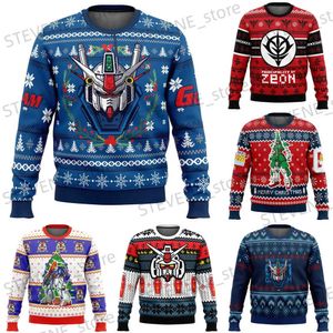 Herrtröjor tröjor gundam xmas ful christmas pullover gåva jultomten kläder 2024 Ny hösten vintertecknad anime män kvinnor överdimensionerade tröjor t231220