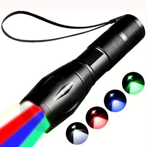 充電式の懐中電灯、4色の光、白色光 - 赤色光 - 青いライト - 緑のライト、狩猟用の血の追跡ライト