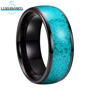 Band Rings Black Tungsten Carbide Ring 6mm 8mm For Men Wemen Turquoise Inlay Domed Band Polished Finish High Quality Comfort Fit 231219