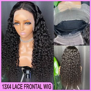 12A Malaysian Peruvian Indian Brazilian Water Wave Water Wave 13x4 Transparent Lace Frontal Wig 24 Inch 100% Raw Virgin Remy Human Hair