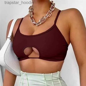 Frauen Tanks Camis Sommer sexy Damen Weste Solid Color Hollow Sleless Square Kragen Halfter Crop Top Spaghetti Gurt Fashion Fe Weste L231220