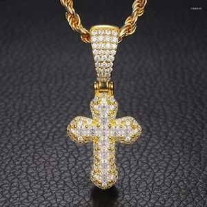 Ketten HipHop 925 Silber Real Moissantie Cross Anhänger Halskette Frauen Männer 14K Gold plattiert Mosan Diamond Religiöse Pass