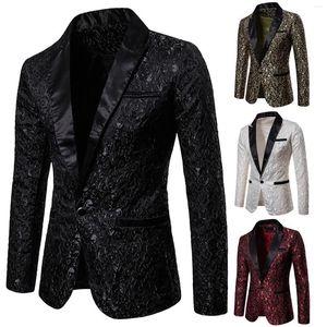 Mäns kostymer Gold Black Jacquard Bronzing Blazer Suit Mens Single Button Jacket Party Dress Wedding Prom Tuxedo