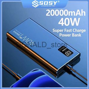 Mobiltelefon Power Banks 20000MAH Power Bank 40W Super Fast Charging Large Capacity Portable Battery for iPhone Xiaomi Huawei Digital Display PowerBank J231220