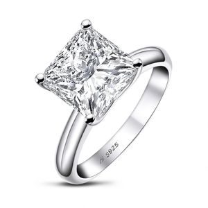 4 Karat großer Diamantring, Prinzessin geschnittene Moissanit -Versprechensring, Verlobungsringe für Frauen, Eherieband, 4CT -D -Farb -VVS1 925 Sterling Silber mit Weißgold plattiert