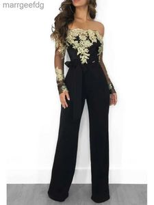 Kvinnors jumpsuits Rompers Elegant Jumpsuit Overall Kvinnor Tryckt Wide Leg Pant Lace Party Jumpsuits 2023 Summer New Rompers Sexig Slash Neck Work Bodysuit YQ231220