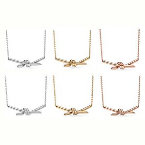 Designer Brand Hot selling Tiffays 925 sterling silver knot with diamond inlaid gold-plated necklace Tiffayss new geometric womens collarbone chain