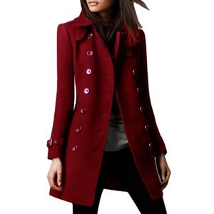 Женское двубортное пальто из искусственной шерсти, пальто, куртка, длинный стиль, Тренч с лацканами, парка, облегающие куртки, женская одежда 231220