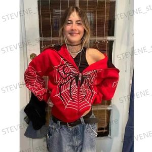 Erkek Hoodies Sweatshirts Daha İyi Kumaş Gotik İns Örümcek Web Y2K Fermuar Kadın Hoodies Sweatshirt Gevşek Büyük Boyut Hatajuk Street Street Giyim T231220