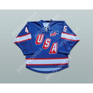 Пользовательский Дональд Трамп 45 USA Blue Hockey Jersey New Top ED S-M-L-XL-XXL-3XL-4XL-5XL-6XL