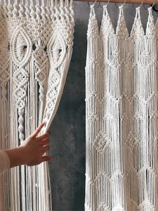Tapissries Handwoven Macrame Cotton Door Curtain Tapestry Wall Hanging Art Boho Decoration Böhmen Bröllop Bakgrund 231219