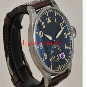 Men's Sport Watches New 42mm Big Montre d' Aviateur Black Dial 510401 Automatic Mens Watch Silver Case Leather Strap Hig258d