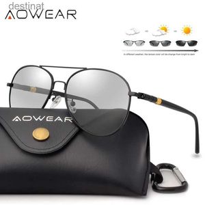 Óculos de sol aowear piloto fotocromático óculos de sol masculino polarizado camaleão óculos de sol para dia e noite óculos de condução feminino sombra oculosl231219