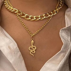 Chokers jioromy vintage çok katmanlı altın renkli zincir cezalandırma kolye kadınlar r moda yılan kolye tıknaz kolyeler mücevherler226p