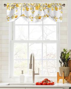 Curtain Flowers Plants Watercolor Window Living Room Kitchen Cabinet Tie-up Valance Rod Pocket