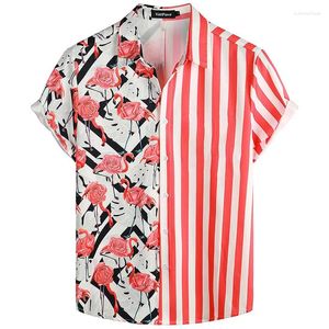 Men's Casual Shirts Hawaiian Summer Shirt Two-tone Short-sleeved Printed 3D Pattern Clothing Lightweight Button-up