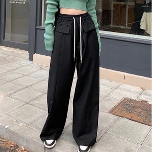 Women's T Shirts Elastic Waist Drawcord Design High Loose Wide Leg Pants Casual