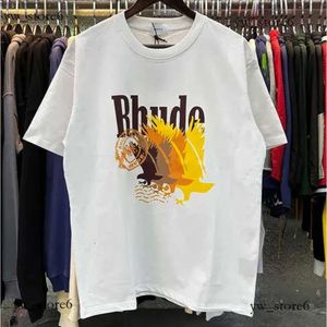 メンズTシャツRhudeシャツ城ココナッツツリーウィンドウウィンドウリュードシーニックカジュアルルーズ通気性短袖Tシャツ男性女性カップル6330