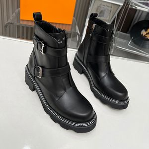 Designer Classic Beaubourg Women Short Ankle Boots French Brand Fashion Flat Bottom Waterproof Snow Boots Quality Side Zipper Metal Buckle Anti Slip Martin Boots