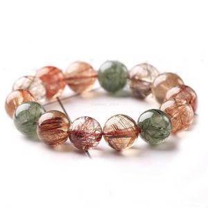 Chain Natural Colorful Rutilated Quartz Beads Bracelet Women Men Red Green Copper Clear Round Beads 8mm 9mm 11mm 12mm 13mm AAAAA