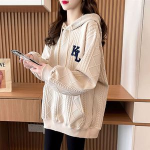 Waffle Hoodie Women’s Plush 2023 New Design Sense Menter الطول في الربيع والسترة الخريف العصرية