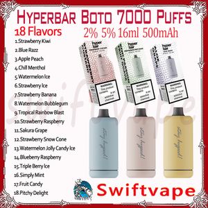 Original Hyperbar Boto 7000 Puff Descartável E Cigarro 18 Sabores 16ml Pod Bateria Recarregável 500mAh 7K Puffs 2% 5% RBG Light Vape Pen Kit Entrega Rápida