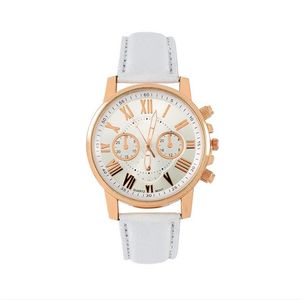 Vackra White Dial Ladies Watch Retro Geneva Student Watches Womens Quartz Trend Wristwatch med läderband bra val282q