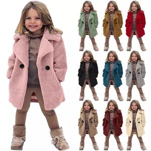 Meninas inverno quente jaquetas casacos de pele do falso crianças turndown colarinho outerwear crianças cor sólida casaco casual roupas exteriores 231220