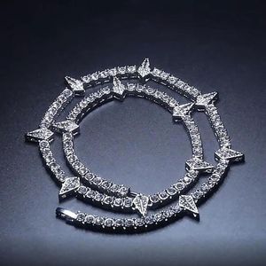 Trendy Cute Iced Out Tennis Chain For Women Men Silver Color Choker Necklaces Pyramid Geometric Pendant Rhinestone Jewelry219z