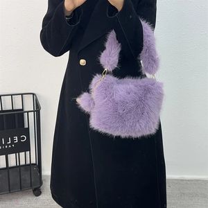 Torby wieczorowe wełniane damskie futrzane ramiona torba zimowa panie faux fur crossbody torebki duża zdolność Pluszowe torebki 231219