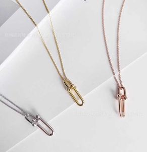 Marka projektantka Tiffays 925 Sterling Srebrny U Bambus Link Łańcuch Wisiant Naszyjnik Women Rose Gold Light Luksusowy wszechstronny moda prosta