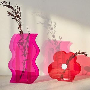 Vases Acrylic Designer Nature Series Nordic Geometric Dried Flower Vase Flower Arrangement Hydroponic Flower Decoration 231219