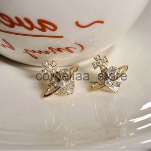 Stud Asymmetric Zircon Planet Clip Earrings Retro Simple Temperament Heart Shaped Pearl Clip på örhängen för kvinnor som inte är genomborrade J231226