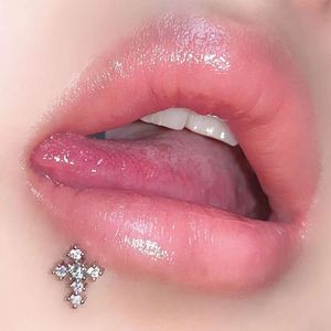 Small Group Diamond Inlaid Cross Lip Nails Ins Titanium Steel Unique Design Sense Earrings, Ear Bone Nails, Sweet and Cool Spic Girl
