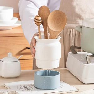 Garrafas de armazenamento utensílios de cerâmica Porcelana de porcelana recipiente de talheres de talheres de abelhas Spoons Organização Jar Cozinha Acessórios para Kitchen Drenener