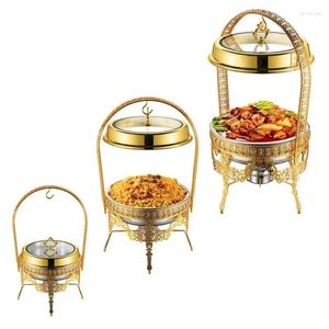 Sets Dinnerware Sets 9L Gold Hanging Hinged Lid Chafing Dish Buffet Set For Catering Pour Stainless Steel Warmer Luxury Dishes