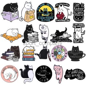 Cat Collection Enamel Brooch Coffee Cup Fish Pack Books Cat Life is Better With Cat Dice Cute Cat Badge Punk Lapel Pins Jewelry