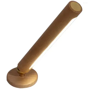 Wall Lamp Rod Rotating Light LED Lights For Bedroom Peel And Stick Sconce Wireless Night Wooden 1000mah Battery