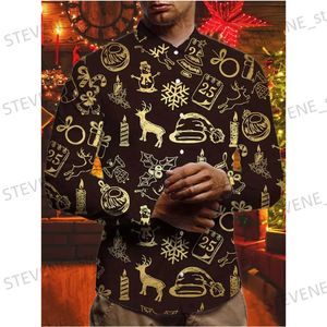 Męskie zwykłe koszule festiwal świąteczne koszulę z długim rękawem impreza męska koszula 3D nadruk swobodna moda ubrania ubrania claus 3D Print gorąca wyprzedaż koszule T231220
