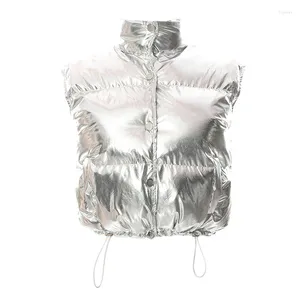 Women's Vests Women Silver Puffer Paded Coat Vest Zpper High Streetwear Short Winter Sleeveless Jacket Autumn Harajuku Parkas