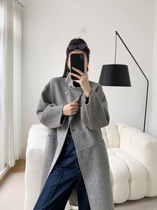 Winter temperament, versatile commuting, medium length wool coat, gray versatile double-sided woolen coat