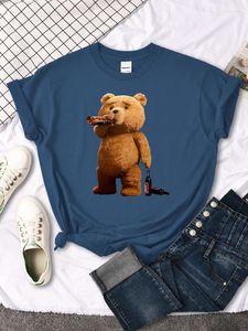 Damen T-Shirts Mr.Teddy Bear Is A Beer Lover Print T-Shirts Hipster Kreativität Tshirt Sport Rundhals Softtee Tops Trend individuell