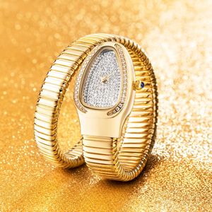 Avanadores de punho Missfox Snake Full Diamond Woman Watch Gold Silver Bracelet Watches Lady Fashion Party Women Quartz Watches Relogio feminino 231220