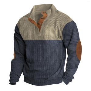 Men's Hoodies Men Contrast Patchwork Sweatshirt Mens Casual Loose Long Sleeve Sweatshirts Autumn Male Button Stand Collar Tops