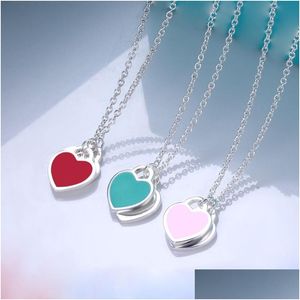 Ожерелья с подвесками S925 Sterling Sier Plated Love Heart Дизайнерское ожерелье с подвеской для женщин Крест-цепочка Розовый Синий Красный Красивый милый колье Dh5Uy